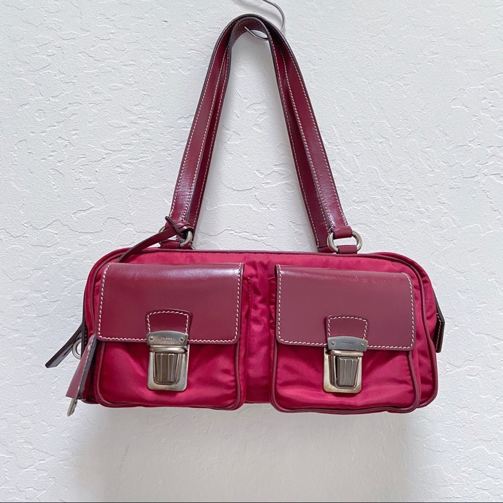 Prada Vintage Red Tessuto Tuc Handbag